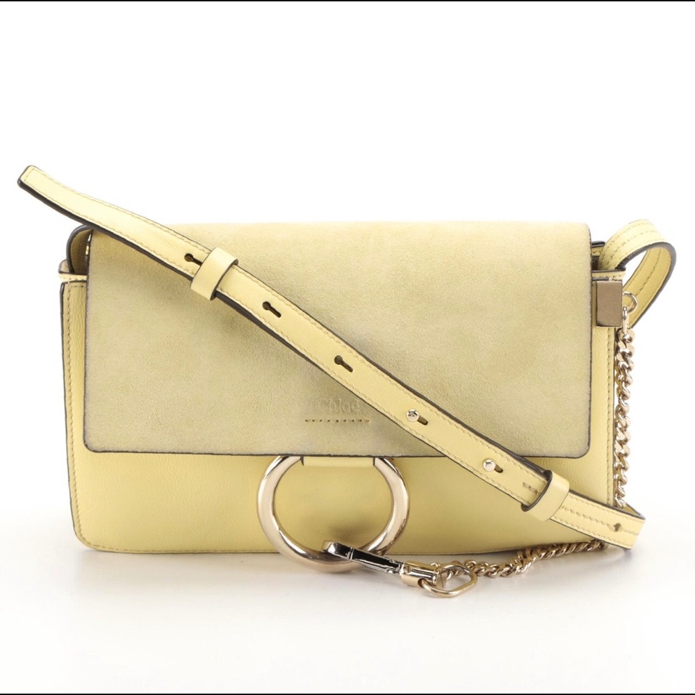 Chloe Faye Small Yellow Smooth & Suede Calfskin Leather Shoulder Bag